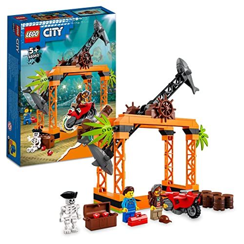 LEGO City 60342: Desafío Acrobático: Ataque del Tiburón, Juguete de Construcción Pirata, Moto Acrobática, Mapa y Cofre del Tesoro