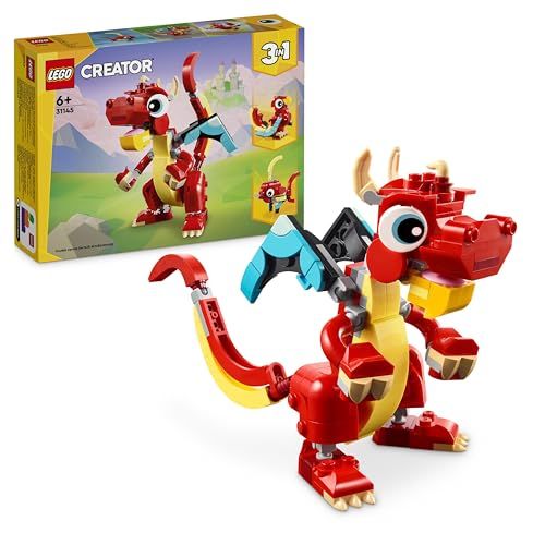 LEGO Creator 31145: Dragón Rojo de Juguete Convertible en Figura de Pez o Ave Fénix