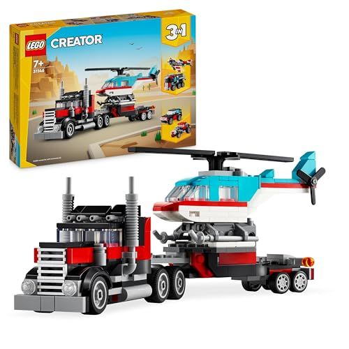 LEGO Creator 31146: Camión Plataforma con Helicóptero Convertible en Vehículos de Juguete: Avión de Hélices, Bólido y Coche SUV