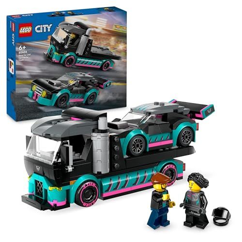 LEGO City 60406: Coche de Carreras y Camión de Transporte de Juguete